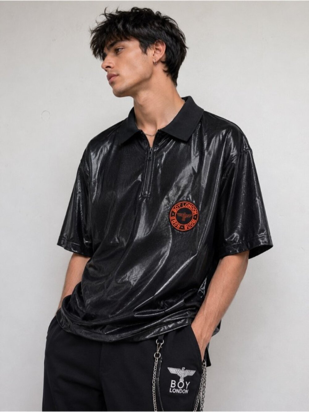 Boy London Black Textured Half-Zip Shirt | Oversized Streetwear Polo